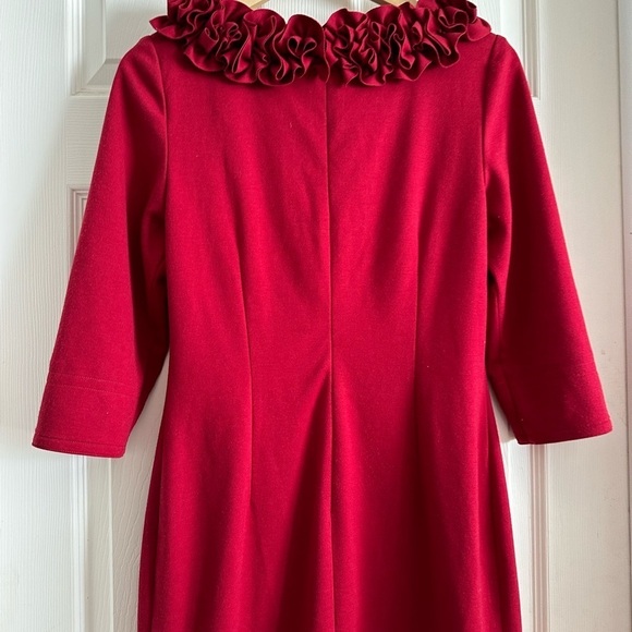 Coldwater Creek Red Ruffled Neckline 3/4 Sleeve dress Size 8 - Picture 6 of 15